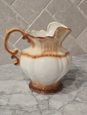 Vintage 1975 Arnel's Victorian Style Ceramic Pitcher Creamer Syrup Brown Ruffled